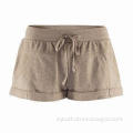 Women's shorts with lace-up belt and turn-ups, various colors are available, made of 100% cotton